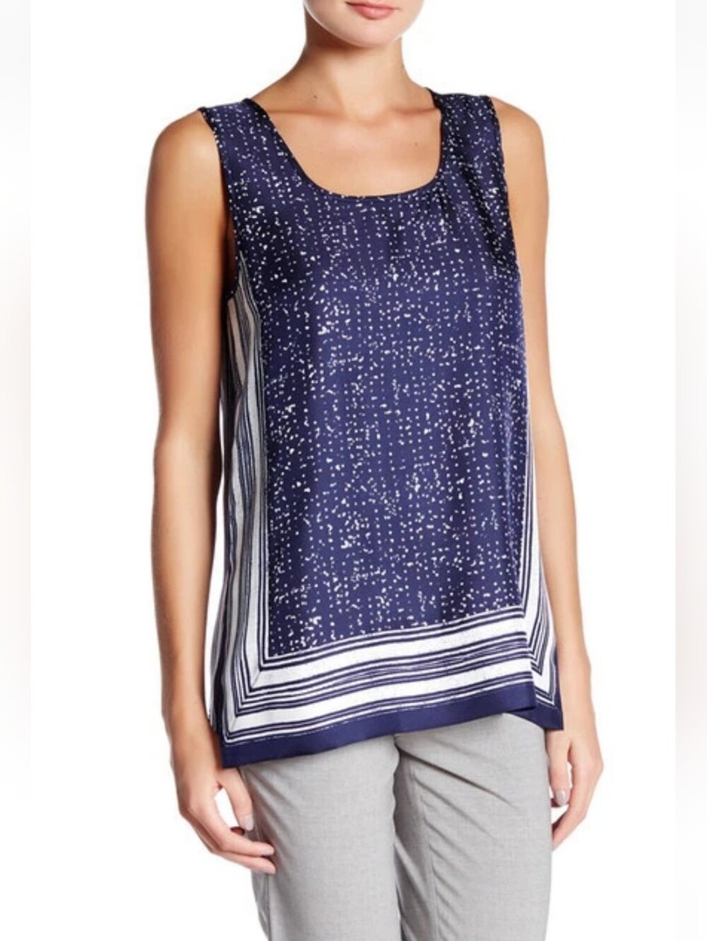 Vince Navy & White Scarf Print Silk Tank Top
